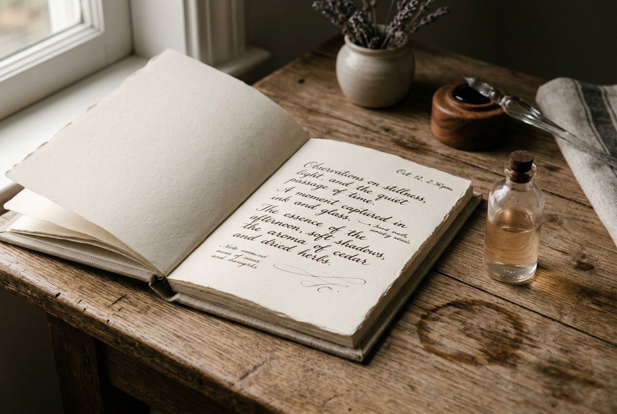 Open notebook with elegant handwriting