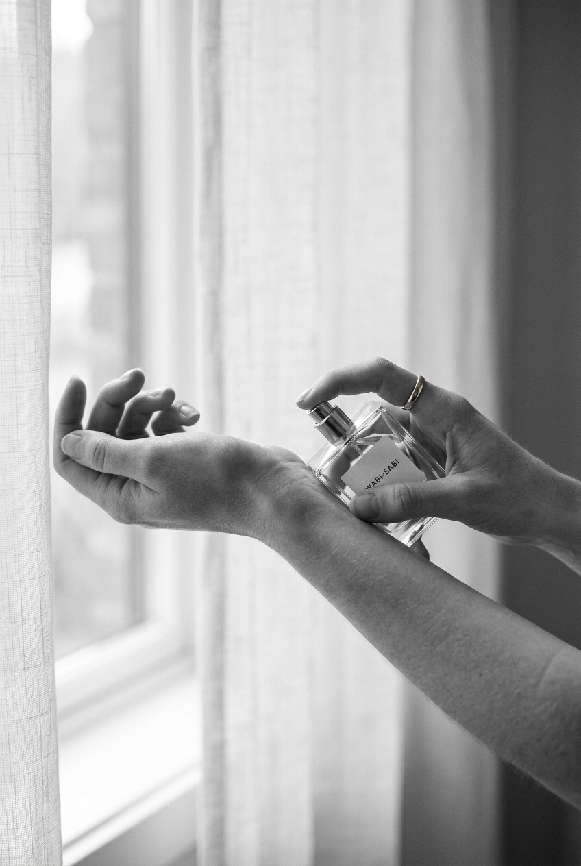 Applying perfume to wrist